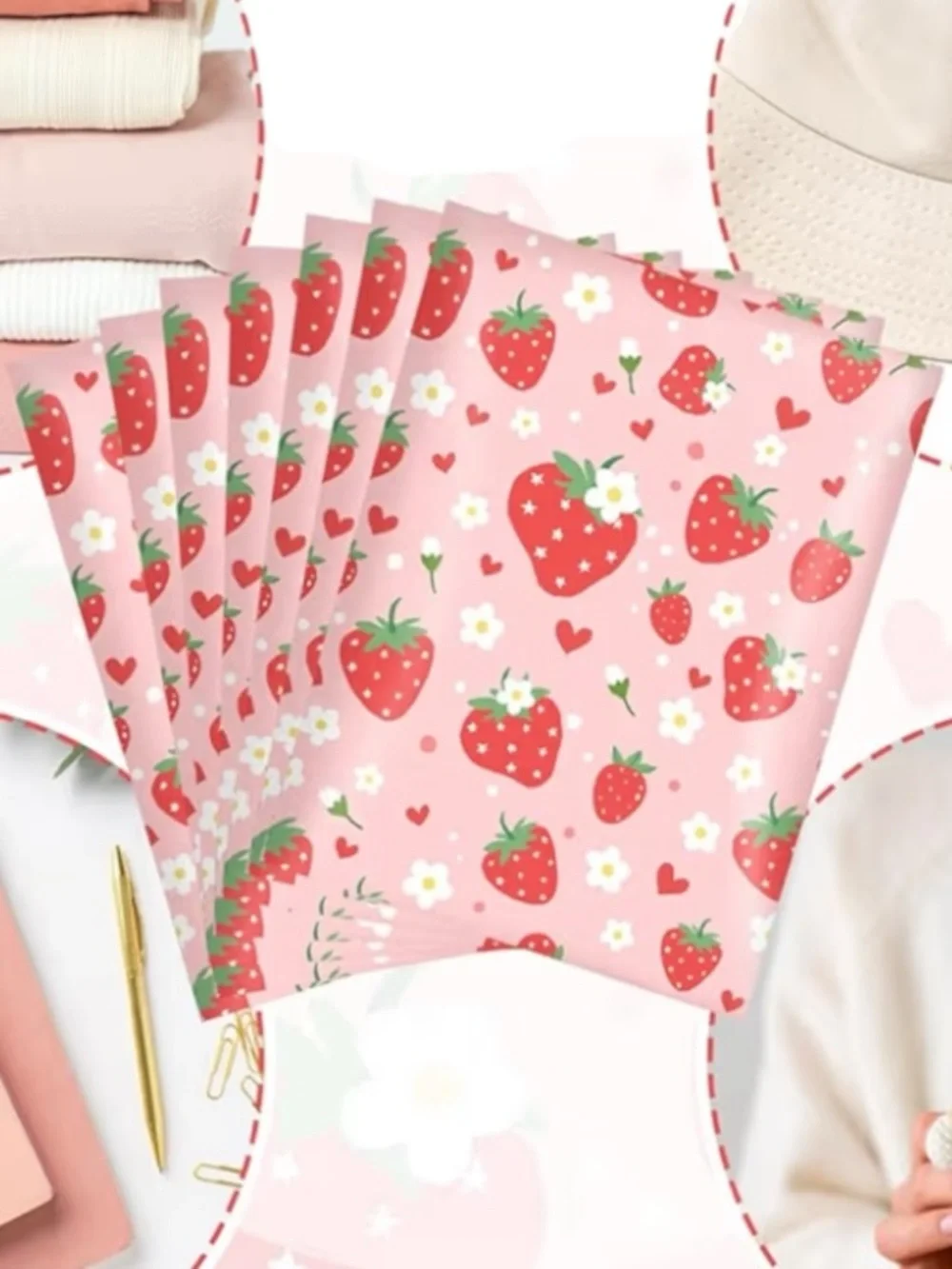 100 Polymailers 10” x 13”Strawberry Print Pink Mailer Bag Cute Strawberry Hearts